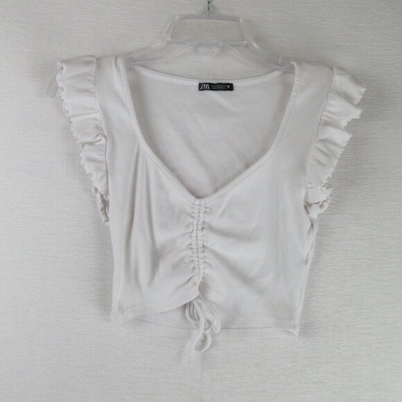 Zara Tops - Zara Flutter Sleeve Crop Top Size M V neck